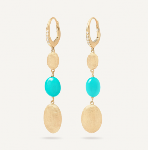 18K Yellow Gold Drop Earrings with Turquoise and Diamond Clip